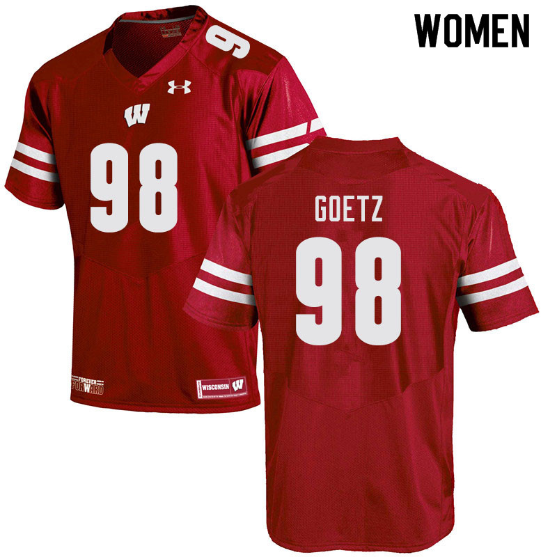 Wisconsin Badgers Women's #98 C.J. Goetz NCAA Under Armour Authentic Red College Stitched Football Jersey NL40A08ZD